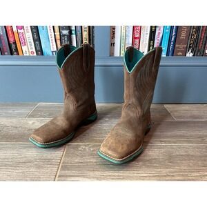 Ariat Fatbaby Heritage Brown Suede Turquoise Western Cowgirl Boot Square Toe 7.5